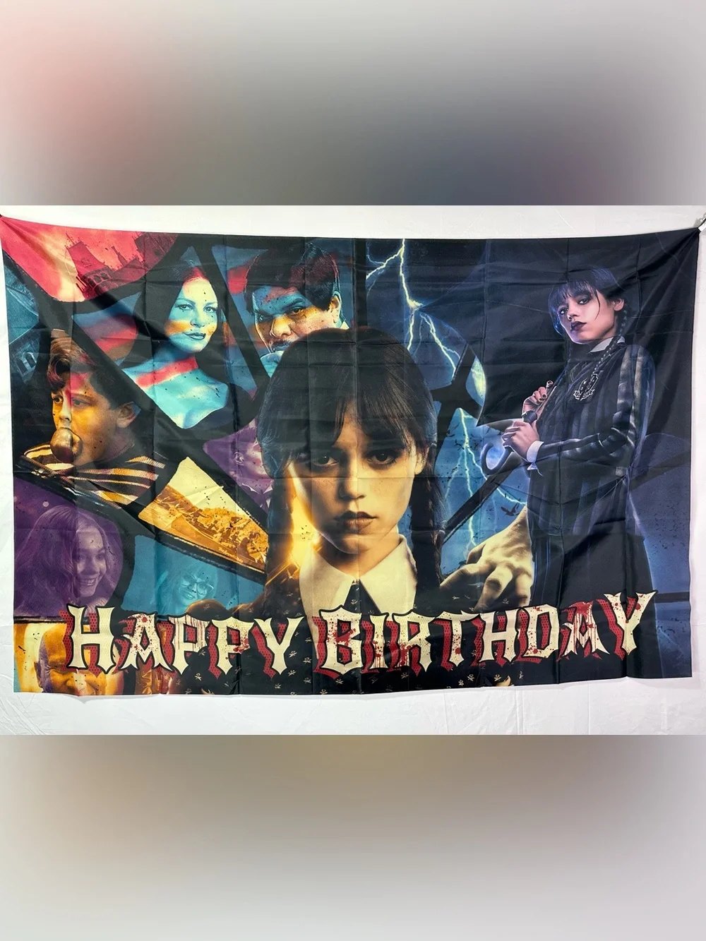 Wednesday Addams Happy Birthday Backdrop Banner 5x3Ft.